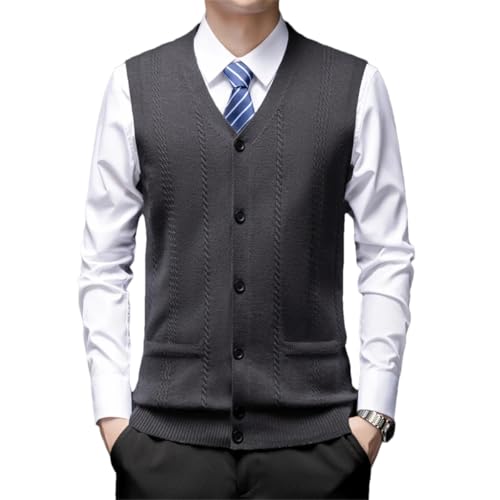 Men Wool Knit Vest Buttons Business Casual Basic Sweater Sleeveless V Neck Cardigan