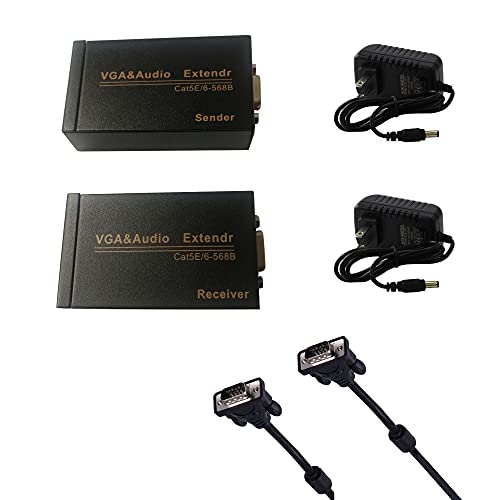 InstallerCCTV VGA Audio Extender Transmit Video up to 300ft over Cat5 5E Cat6 Ethernet Cable, Includes Transmitter and Receiver, Resolution 1920X1440, UTP Cable Ensures Smooth Reliable Signal Transfer