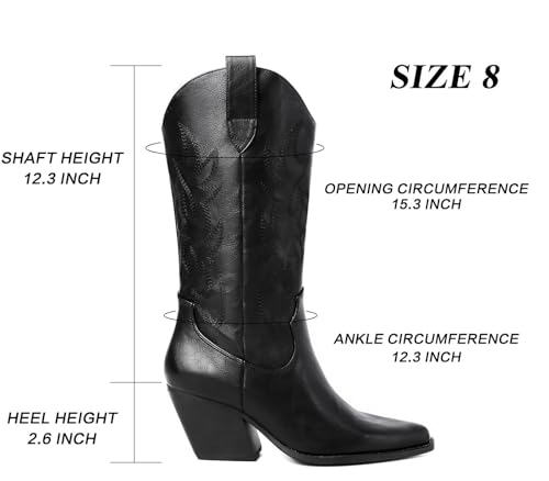 Mostrin Cowgirl Cowboy Boots Square Toe Mid-Calf Boot Chunky Block Heeled Pull On Western Boot3