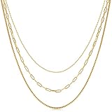 NUZON 3 Gold Layered Choker Necklace for Women 18K Gold Paperclip Chain Necklace Sets Simple Multi Layering Jewelry