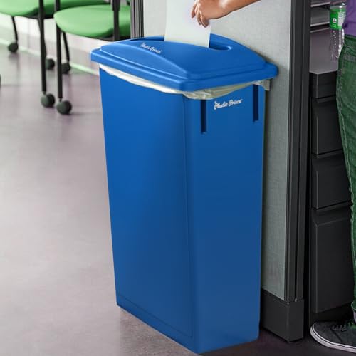 Image of PLASTIC PRINCE 23 Gallon Slim Trash Can with Paper Recycling Lid, Commercial Blue Rectangular Garbage Can, Waste Bin for Home Kitchen Cabinet 2 Pack