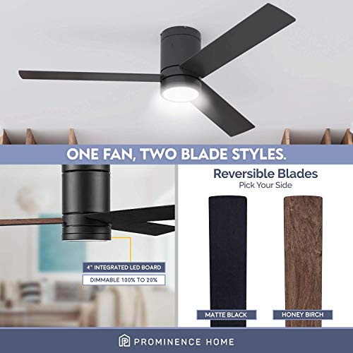 Prominence Home Espy, 52 Inch Flush Mount Contemporary Indoor Led Ceiling Fan With Light, Remote Control, 3 Modern Dual Finish Blades, Reversible Motor - 51464-01 (Matte Black) #TOP1