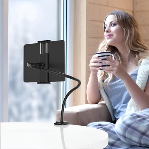Image of LikeStar Universal Flexible Long Arm Metal Lazy Mobile Holder Stand for Desk, Bed, and Table - 360 Adjustable Clip Mount Compatible with All Smartphones - Strong Grip & Durable Design (Black)