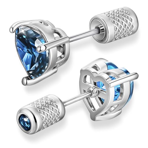 Image of Esrial Birthstone Heart Stud Earrings For Women Hypoallergenic Crystal Sterling Silver Earrings Jewelry Gifts (December, 5mm)