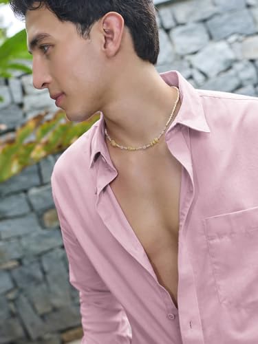 Image of Bewakoof Mens Solid Regular Fit Full Sleeve Collar Cotton Linen Blend Shirt