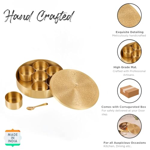 Image of Handcrafted Masala Box with Spoon | 7-Container Spice Box (40 ml Each) | 7 Inch Masala Dabba for Kitchen Storage | Traditional Masala Petti Spice Container Set | Iron