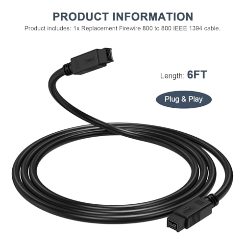 Câble FireWire 800 de remplacement de 1,8m - Cordon de rechange IEEE 1394b - 7