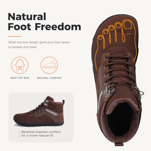 Image of Womens Mens Winter Barefoot Boots Warm Minimalist Wide Toe Box Snow Boots Zero Drop Sole Outdoor Water Resistant Ankle Booties