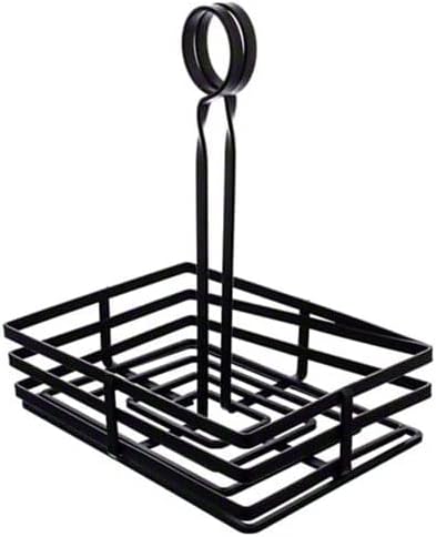 American Metalcraft FWC68 Flat Coil Wrought Iron Condiment Rack – Black - Commercial Tabletop Organizer – 8” L x 5-7/8” W x 9-1/4” H - With Center Handle