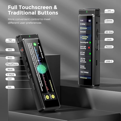 Image of Innioasis 136GB Voice Recorder Device with Playback, Full Touchscreen Audio Recording Device with AI Intelligent Transcription and Bluetooth, Voice Recorder Mic and Voice Activated Recorder (Black)