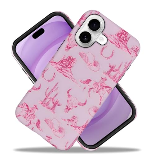 TnXee Case Compatible with iPhone 17,Fall Prevention Hybrid 2-Layer Hard Shell Phone Cover for Girls Boys,Pink Hat Horse Western Cowboy by TnXee - Image 2