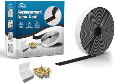 Lifekrafts Self Adhesive Nylon Hook Tape Roll with Thumbnails (Without Loop Tape) | Door & Window Net Replacement Tape | Black | 20mm Width x 12M (39.3ft) Length | Strong Grip Peel & Stick Fastener