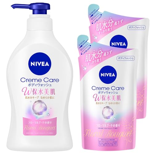 ニベア クリームケア ボディウォッシュ W保水美肌 フローラルブーケの香り ポンプ 本体 480ml + つめかえ用 360ml×2個 セット 保水 美肌