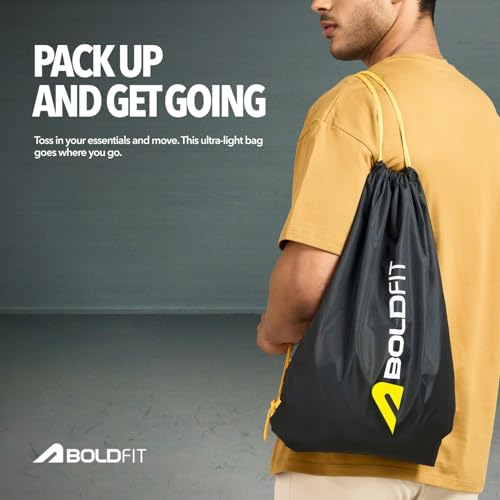 Image of Boldfit Drawstring Bag for Men 25ltrs Gym Bag for Man & Women Small Bags for Mens Multipurpose Drawstring Backpack Kit for Shoes, Travel StringBag for Men Rope Bags for Mens String Backpack - Black