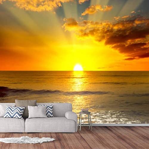 VGHUYEVOGERE Modern Wall Murals 3D Majestic Bright Sunrise Ocean Peel and Stick Wallpaper Removable Self-Adhesive PVC Wall Stickers for Living Room Bedroom Wall Decor