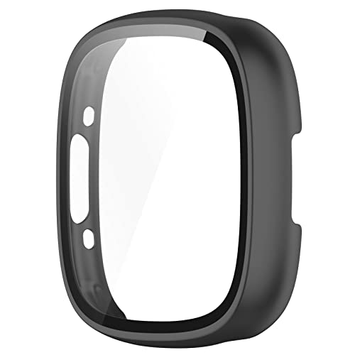 AWADUO Smartwatch Full Coverage PC Protective Case Cover with Tempered Glass Screen Protector Compatible with Fitbit Versa 4, Soft and Durable Watch Accessories