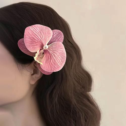 TseenYi Pinces à Cheveux Orchidée Rose - Grand Tissu Floral Papillon avec Perles pour Mariée Mariage Coiffe