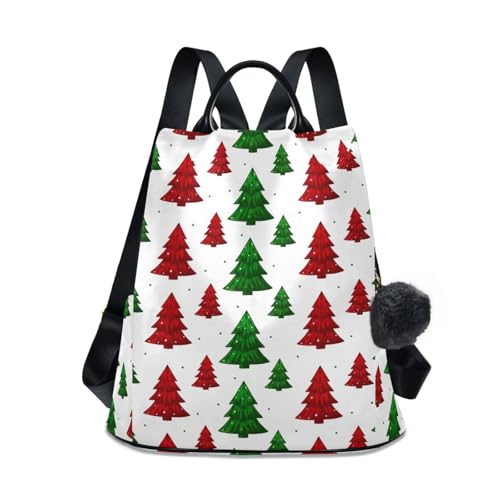 Sac à dos voyage femme motif sapins de Noël rouge avec porte-clés peluche附