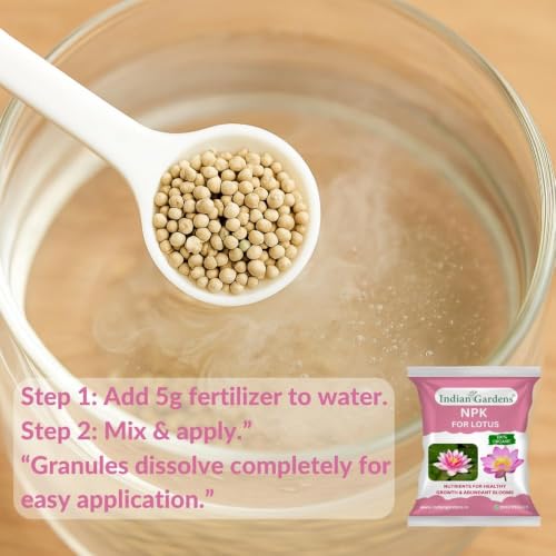 Image of Indian Gardens - NPK for Lotus Fertilizer (500 Grams) | 100% Water Soluble Plant Food | Boosts Flowering & Growth | Ideal for Home, Terrace, Pond & Garden Plants