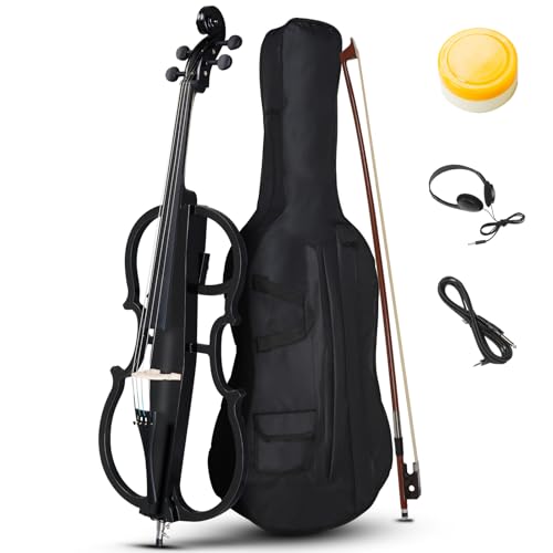 Doredo 4/4 Electric Cello Kit for Adults, Beginners,Complete Full Size Cello Set with Portable Bag, Bow, Rosin,Earphone and Connecting Cable,Black