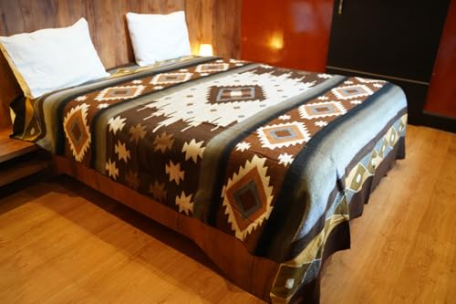 Image of AHUAY Premium Hypoallergenic Alpaca Wool Blanket - Reversible 2-in-1 Andean Geometric Throw, Ultra Soft Warm Lightweight, Handmade in Ecuador (Tungurahua Brown Coffee, King)