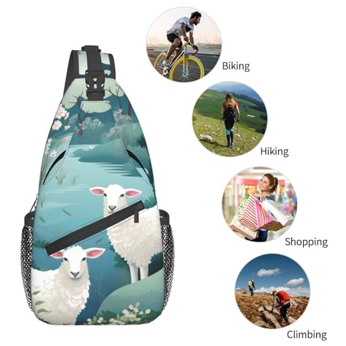 Bolso bandolera unisex con patrón flor de oveja miniatura 6