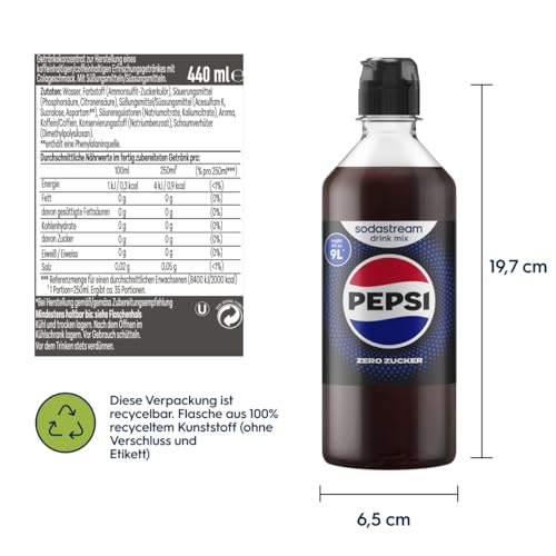 Sodastream drink mix Pepsi Zero Zucker – zuckerfreier Sirup für gesprudeltes & stilles Wasser, 4er Pack (4 x 440 ml), ergibt bis zu 9L Fertiggetränk 5
