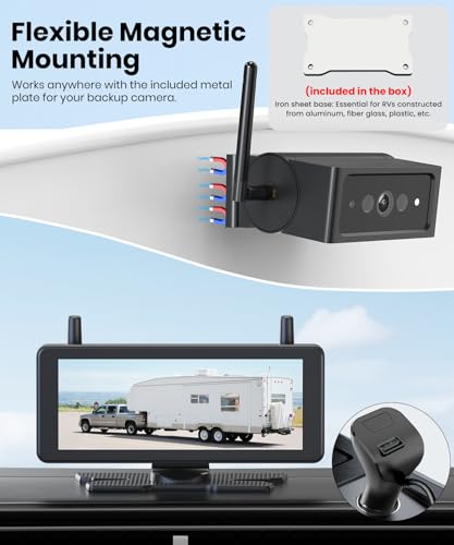 Image of AUTO-VOX 7.2 Inch Magnetic Wireless Backup Camera, No Wiring 1 Min Install | Large Dual Channel HD 1080P Split Screen Monitor, Portable Hitch Trailer Camera, IR Night Vision for Truck and Camper