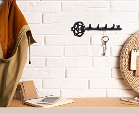 Salome Idea Large Size Antique Vintage Cast Iron Key Rack, Key Shaped Key Holder, Handcraft Wall Rack, (Key-4Hook) #TOP3