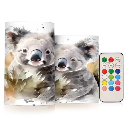 ALAZA Koala (3) Flickering Flameless Candles Battery Operated with Remote Timer,Tea Light Candles LED Pillar Votive Candles Set of 2 for Outdoor Indoor Decorations