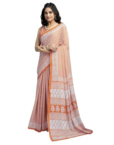 Image of SIRIL Women's Printed Cotton Saree with Unstitched Blouse Piece