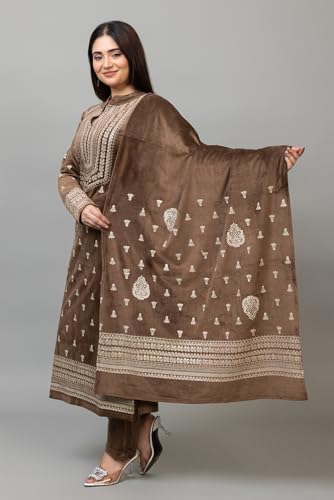 Image of HIFZAA velvet kurta palazzo set with dupatta for womens printed winter wear suit M to 4xl