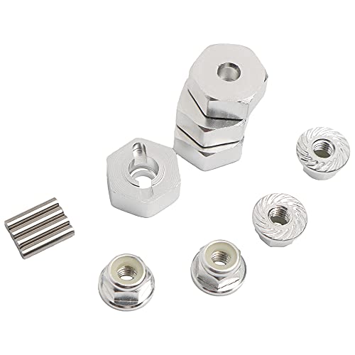 GDOOL 12mm Wheel Hex Hubs Drive Adapter 5mm Thick & Flange M4 Lock Nuts Aluminum for Redcat Axial HSP WLtoys Himoto RC Truck Model Car Upgrade Parts (Silver)
