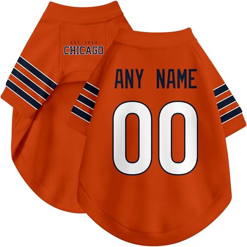 Image of Chicago Dog Clothes Jersey Style Personalized Pet T Shirt with Custom Name Number for Small Medium Large Dogs