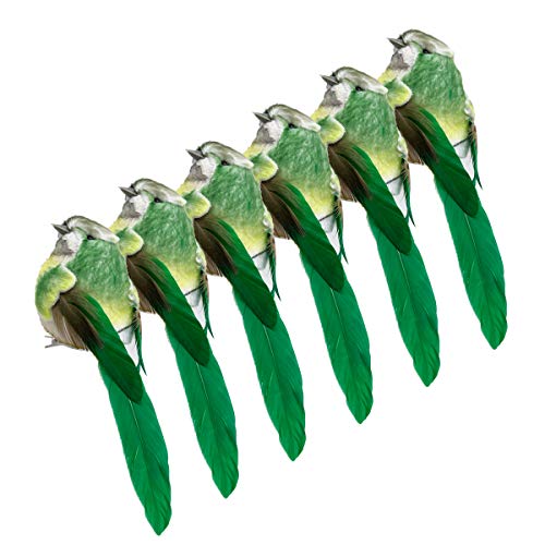 6pcs Green Fabric Artificial Birds Ornament Fake Decorative Foam Birds for Winter Spring Season Display Decor Garden Tree Decorations