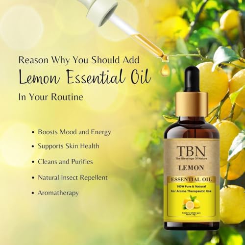 Image of TBN 100% Pure Lemon Essential Oil For Skin and Hair Care | Steam Distilled Lemon Fragrance Oil For Diffuser | Aromatherapy Diffuser Oil - 15 ml