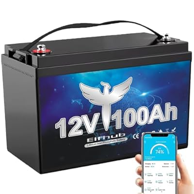 Elfhub 12V 100AH LiFePO4 Lithium Battery with Bluetooth, Max.1280Wh Energy, Low Temperature Protection, Group 31, Built-in 100A BMS, Perfect for Trolling Motor, RV, Boat, Solar Off-Grid