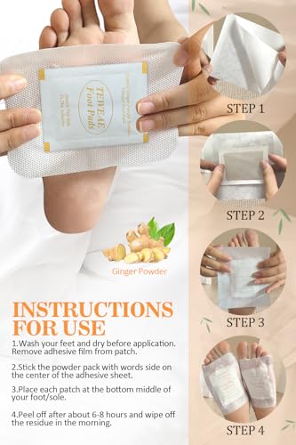 Image of TEWEAE 122-Count Ginger Foot Pads, Bamboo Vinegar & Mugwort Foot Patches to Sleep Better | Stress & Fatigue Relief | Relaxation Foot Spa for Tired Feet | Use During Sleep