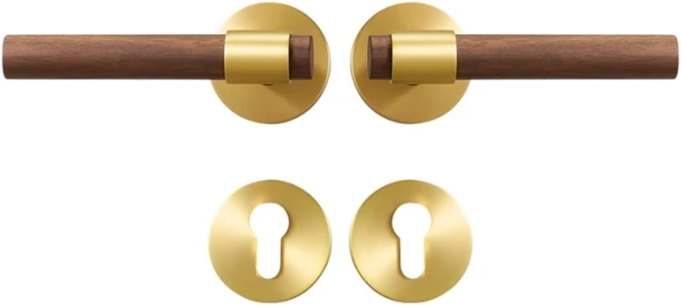 Dooroom Brass Walnut Door Lock Interior Bedroom Bathroom Double Wood Lever Dummy Handle 1Pcs(Dummy-A308B-210MU-SB)