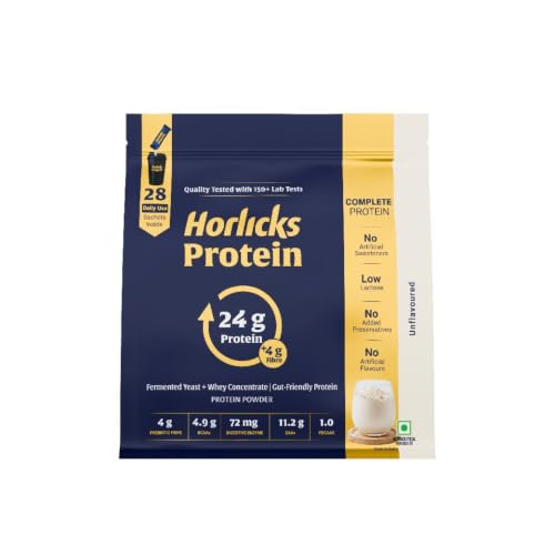 Image of Horlicks, Unflavoured, Protein Powder, 1 Kg, for Gut Health, with Fermented Yeast Protein (79%), Free from Added Preservatives, Convenient Daily Sachets, for Men and Women, 28 Sachets