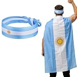 ABONDEVER 2026 Soccer Fan Flag Cape Set, National Cape Headband Tattoos, Flag Costume Cape for Match Day Party(Argentina)
