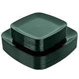 PULOTE 60PCS Green Square Plastic Plates - Green Disposable for 30 Green Guests Include 30 Dinner and 30 Dessert Plates for Party&Christmas