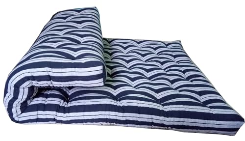JY Soft Black Cotton Filled Foldable Quilt | Single Bed Rui ka Mattress(6 x 3 Feet or 72 x 36 Inches, Blue-White Striped Color) Box JY Soft Black Cotton Filled Foldable Quilt | Single Bed Rui ka Mattress(6 x 3 Feet or 72 x 36 Inches, Blue-White Striped Color) Box