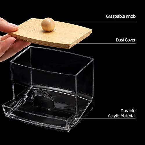 Image of Tbestmax 2 Pack 10oz Qtip Holder Dispenser with Bamboo Lids, Big Clear Bathroom Organizer Accessories Decor for Storage-Qtips Cotton Ball Holder Apothecary Jars, Cotton Swabs, Floss Container