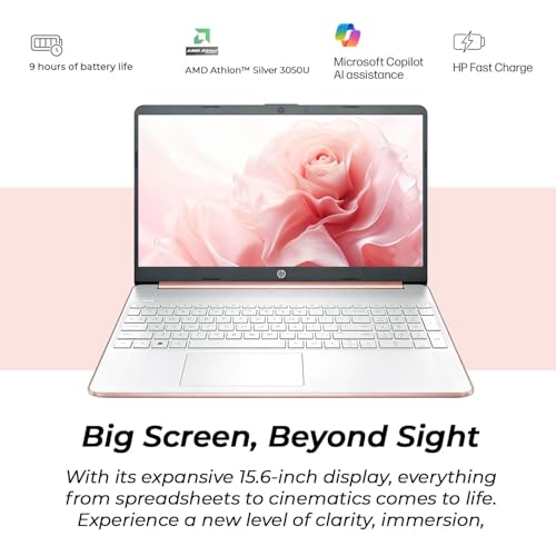Image of HP 2026 New 15.6 inch Rose Gold UltraBook Laptop, AMD High Performance CPU, 1.1TB Storage (1TB OneDrive + 128GB SSD), WiFi, Windows 11 Home with Office 365, Thin & Lightweight, Mouse & Sleeve Included
