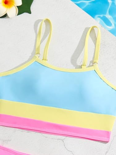 Verdusa Girl's 2 Piece Colorblock High Waisted Bikini Sets Swimsuit Swimwear Bathing Suits3