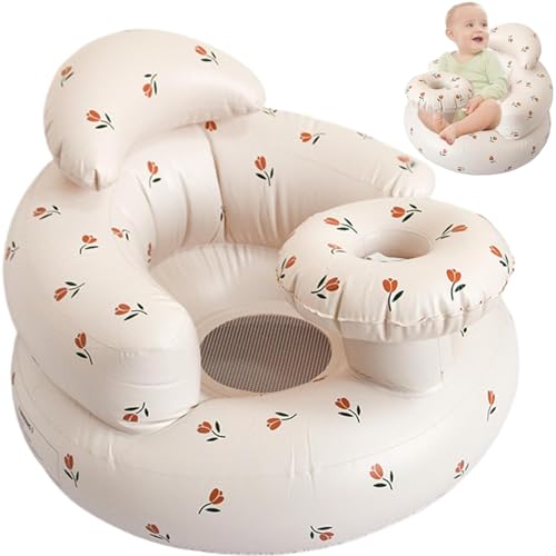 Image of Inflatable Baby Seat with Tray and Built-in Air Pump, 3-36 Months Baby Floor Seat for Sitting Up, Portable Baby Chair for Feeding, Travel, BeachKids Learning to Sit Feeding Shower Safe