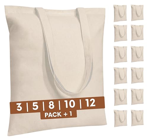 Threaded Totes Economical Cotton Tote Bags, Reusable Grocery Shopping Cloth Bags, Suitable for DIY, Advertising, Promotion (8+1 Pack)