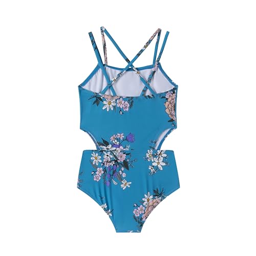 Image of LIZENS Girls' One Piece Leopard Swimwear Cut Out Spaghetti Straps Swimsuit Floral Beach Bathing Suit for Girls Toddler Kids
