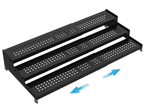 Wobmmi Expandable Spice Rack organizer with 3-Tier step shelf,Modern Design heavy duty,Non Skid and Visibility,Great for Kitchen Cabinet, Pantry and more(1PACK/BLACK)